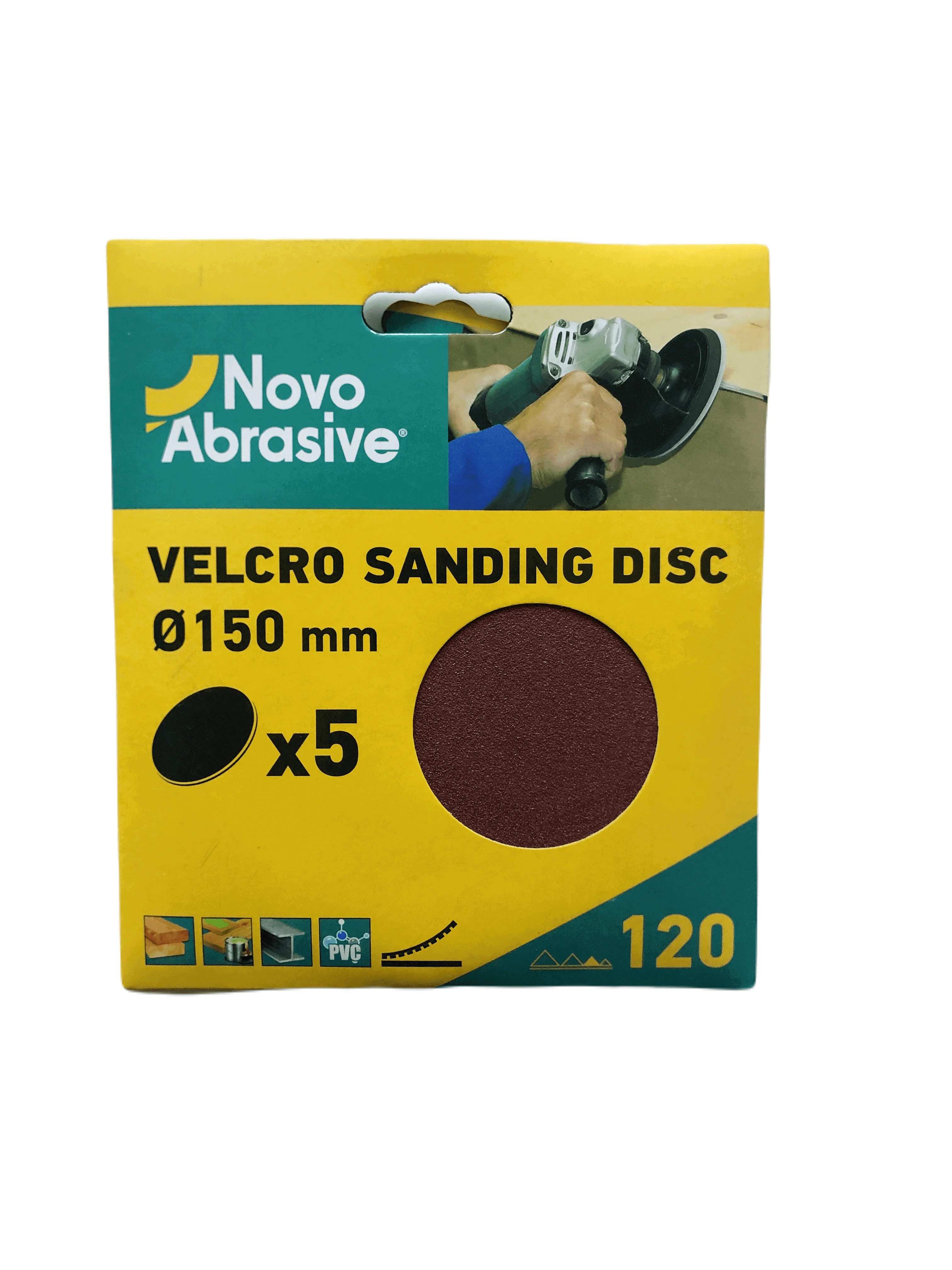 Круг шліфувальний самозачепний NovoAbrasive 150 мм, Р120, 5шт.